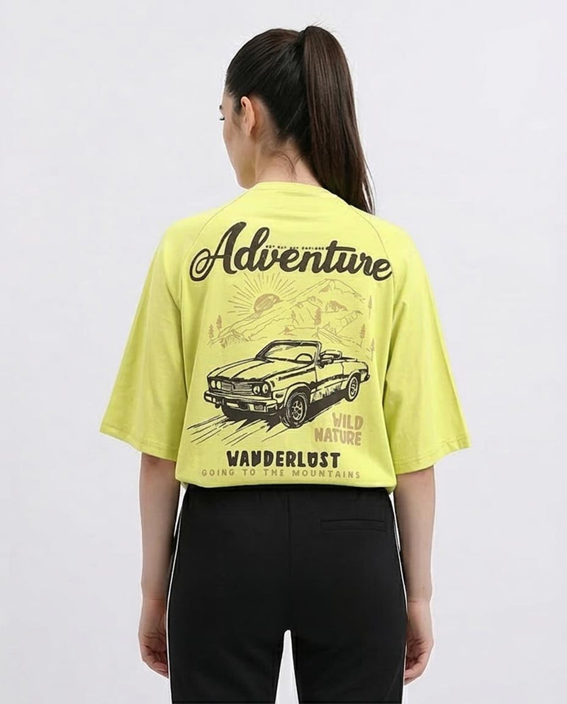 R210326 - "Adventure" Printed Summer Tee - Yellow Green