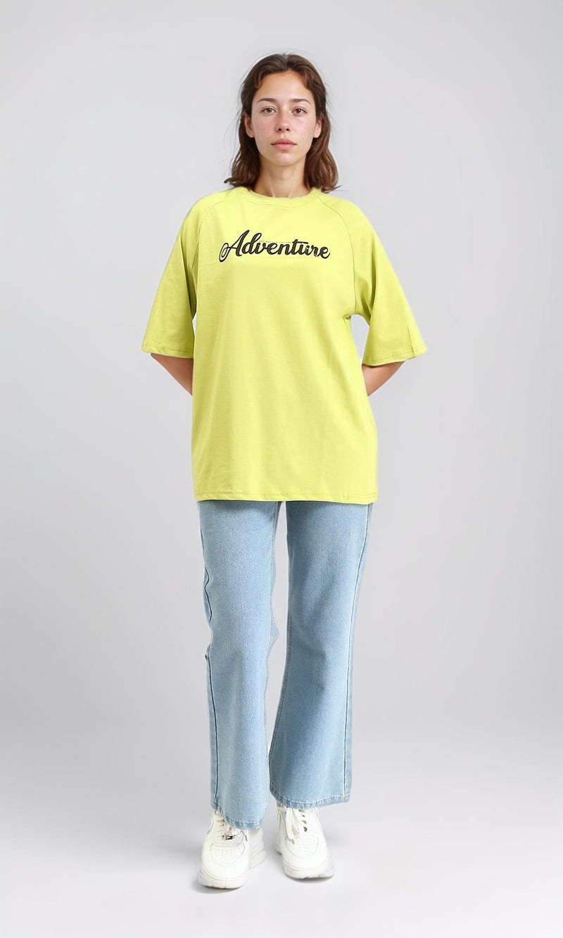 R210326 - "Adventure" Printed Summer Tee - Yellow Green