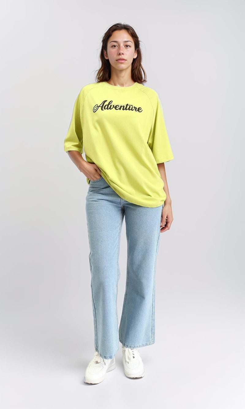 R210326 - "Adventure" Printed Summer Tee - Yellow Green