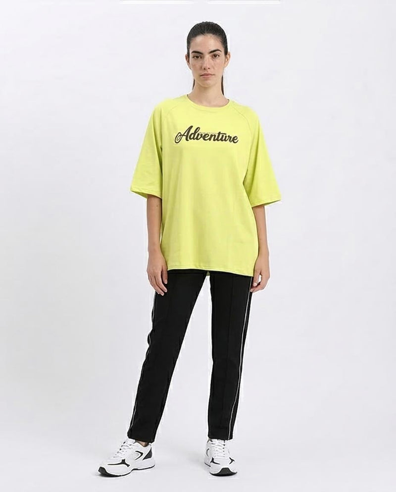 R210326 - "Adventure" Printed Summer Tee - Yellow Green