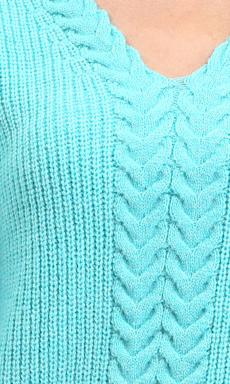 R210360 - Slip On V-Neck Knitted Pullover - Aqua