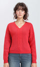R210362 - Slip On V-Neck Knitted Pullover - Red