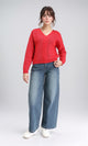 R210362 - Slip On V-Neck Knitted Pullover - Red