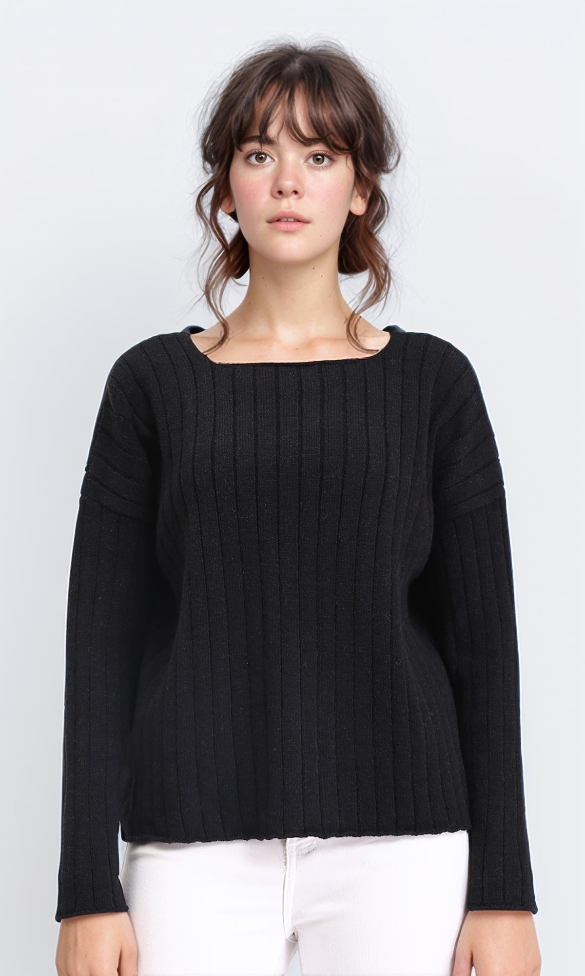 Long Sleeves Coziness Soft Pullover - Black