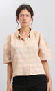 R210373 - Relaxed Elbow Sleeves Short Shirt - Dark Beige