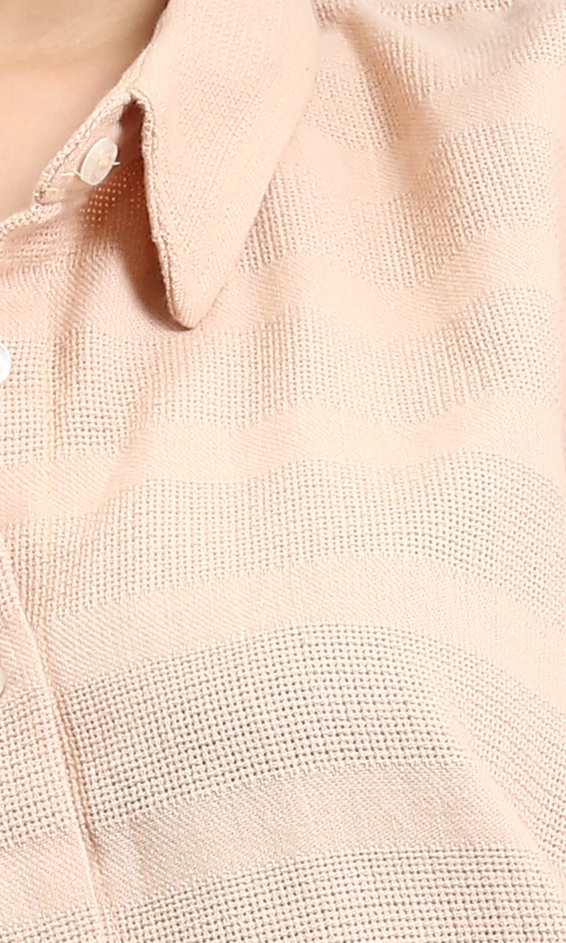 R210373 - Relaxed Elbow Sleeves Short Shirt - Dark Beige