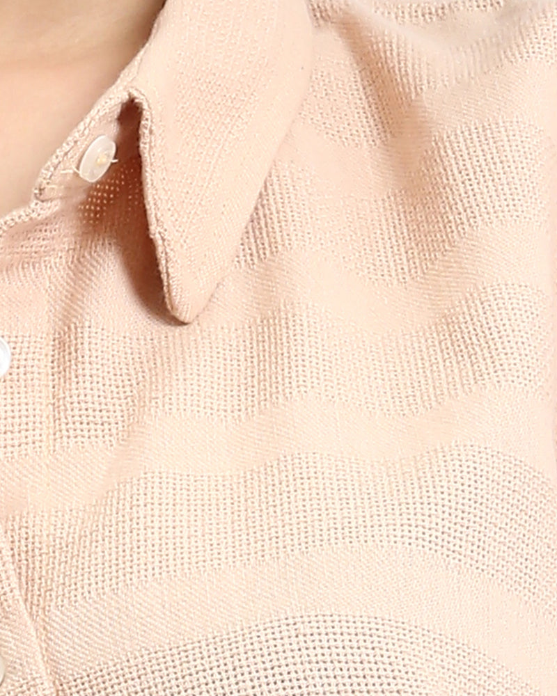 Ravin Women's Wave-Textured Short Sleeve Boxy Shirt – Peach- Dark Beige - R210373
