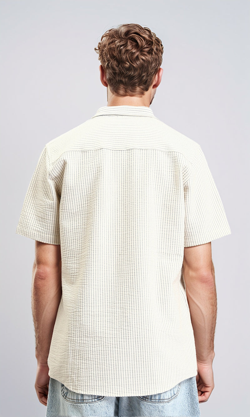 R210499 - Pencil Stripes Short Sleeves Shirt - Beige & Dark Grey