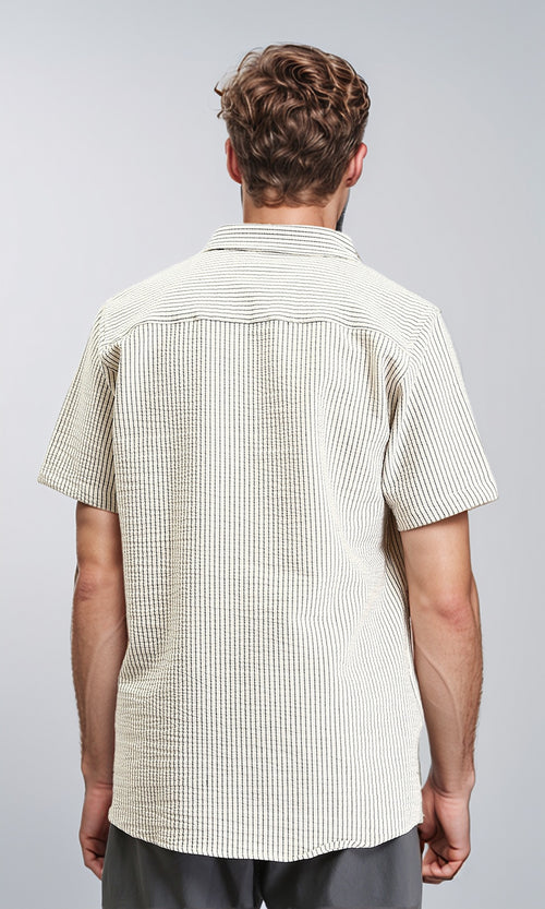 R210501 - Pencil Stripes Short Sleeves Shirt - Beige & Black