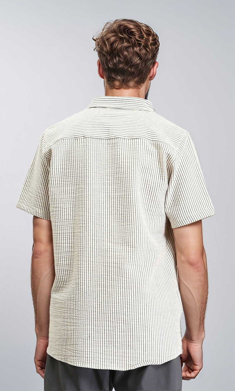 R210501 - Pencil Stripes Short Sleeves Shirt - Beige & Black