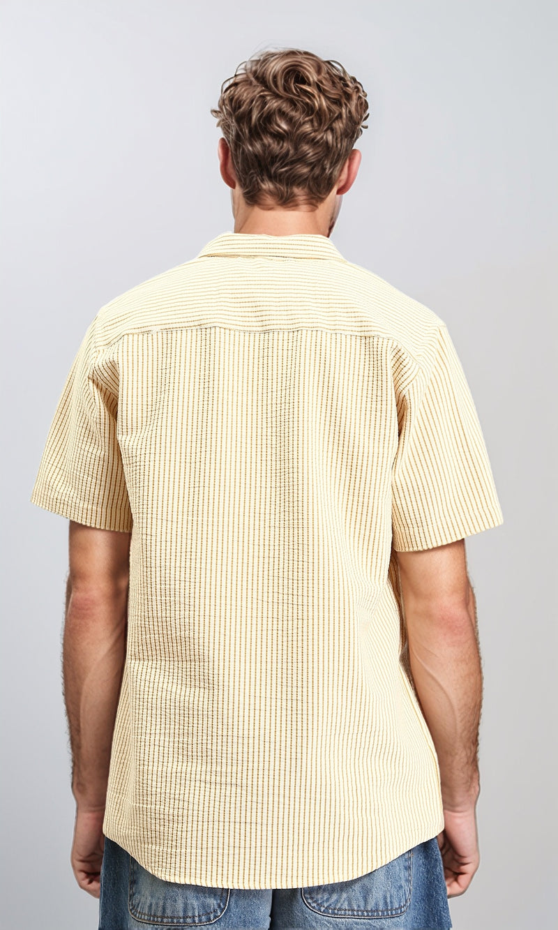 R210503 - Pencil Stripes Short Sleeves Shirt - Beige & Goldenrod