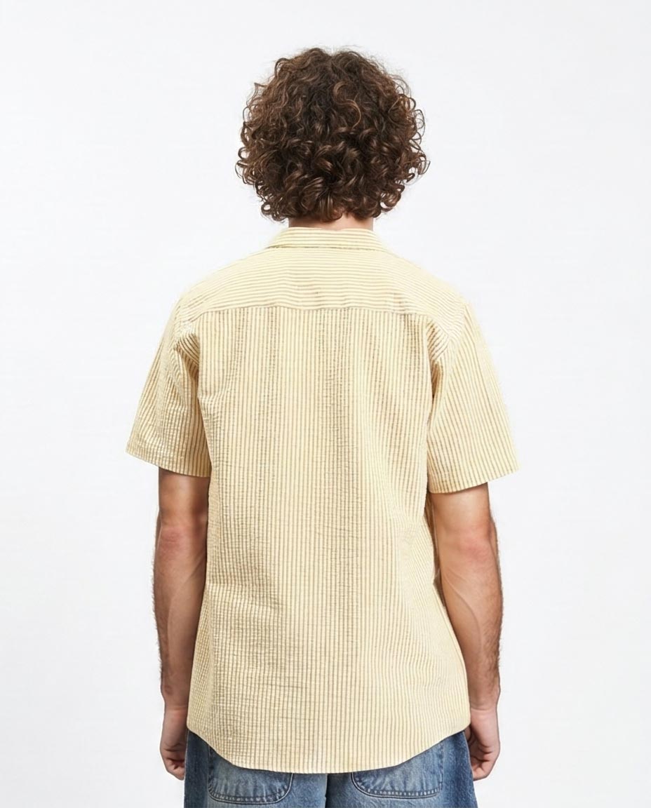 Ravin Men's Relaxed Fit Seersucker Striped Short-Sleeve Shirt - Beige & Goldenrod - R210503