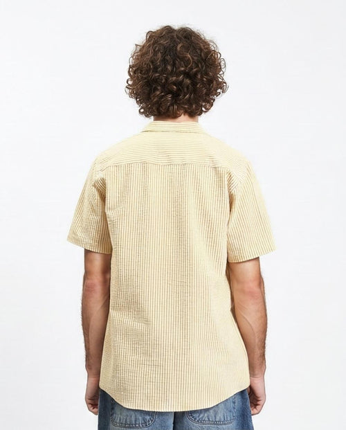 Ravin Men's Relaxed Fit Seersucker Striped Short-Sleeve Shirt - Beige & Goldenrod - R210503