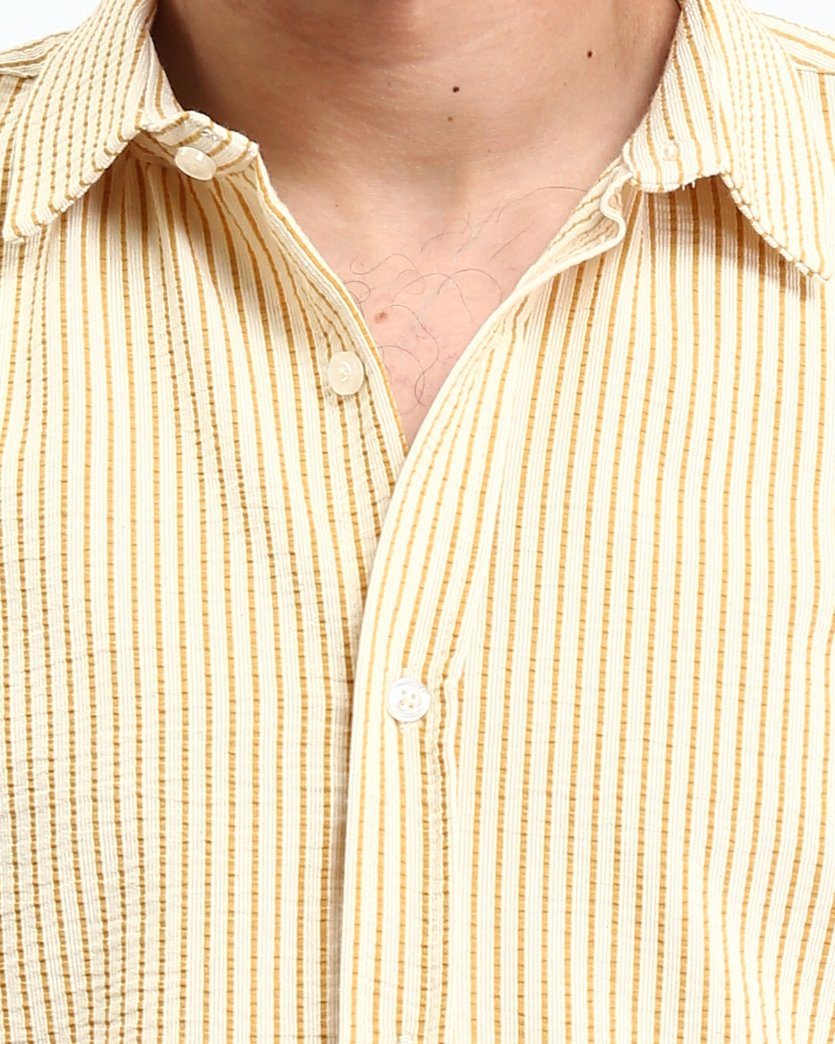 Ravin Men's Relaxed Fit Seersucker Striped Short-Sleeve Shirt - Beige & Goldenrod - R210503