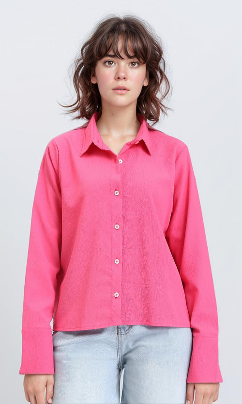 R210509 - Regular Fit Long Sleeves Textured Shirt - Fuchsia