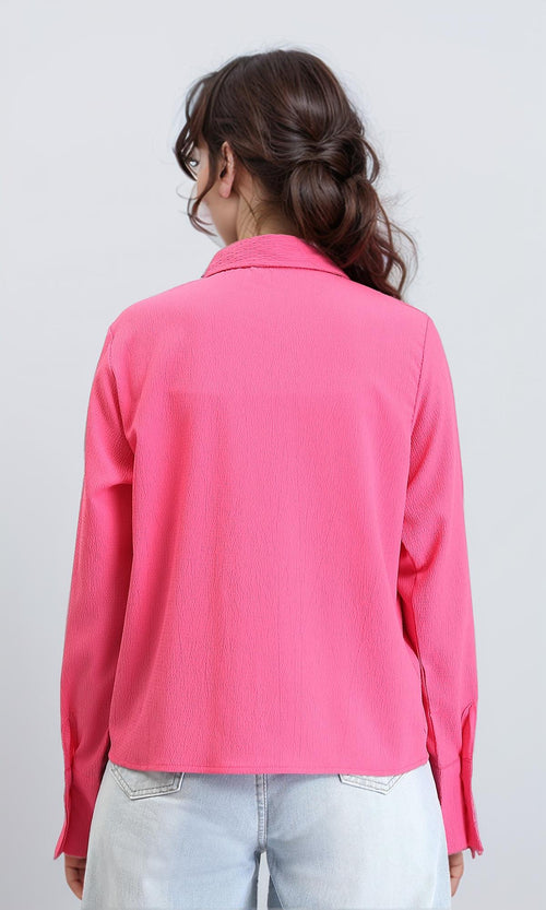 R210509 - Regular Fit Long Sleeves Textured Shirt - Fuchsia
