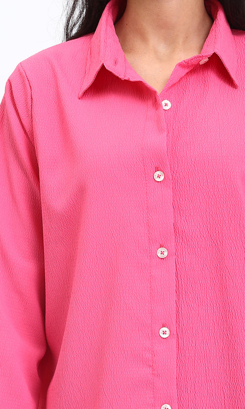 R210509 - Regular Fit Long Sleeves Textured Shirt - Fuchsia