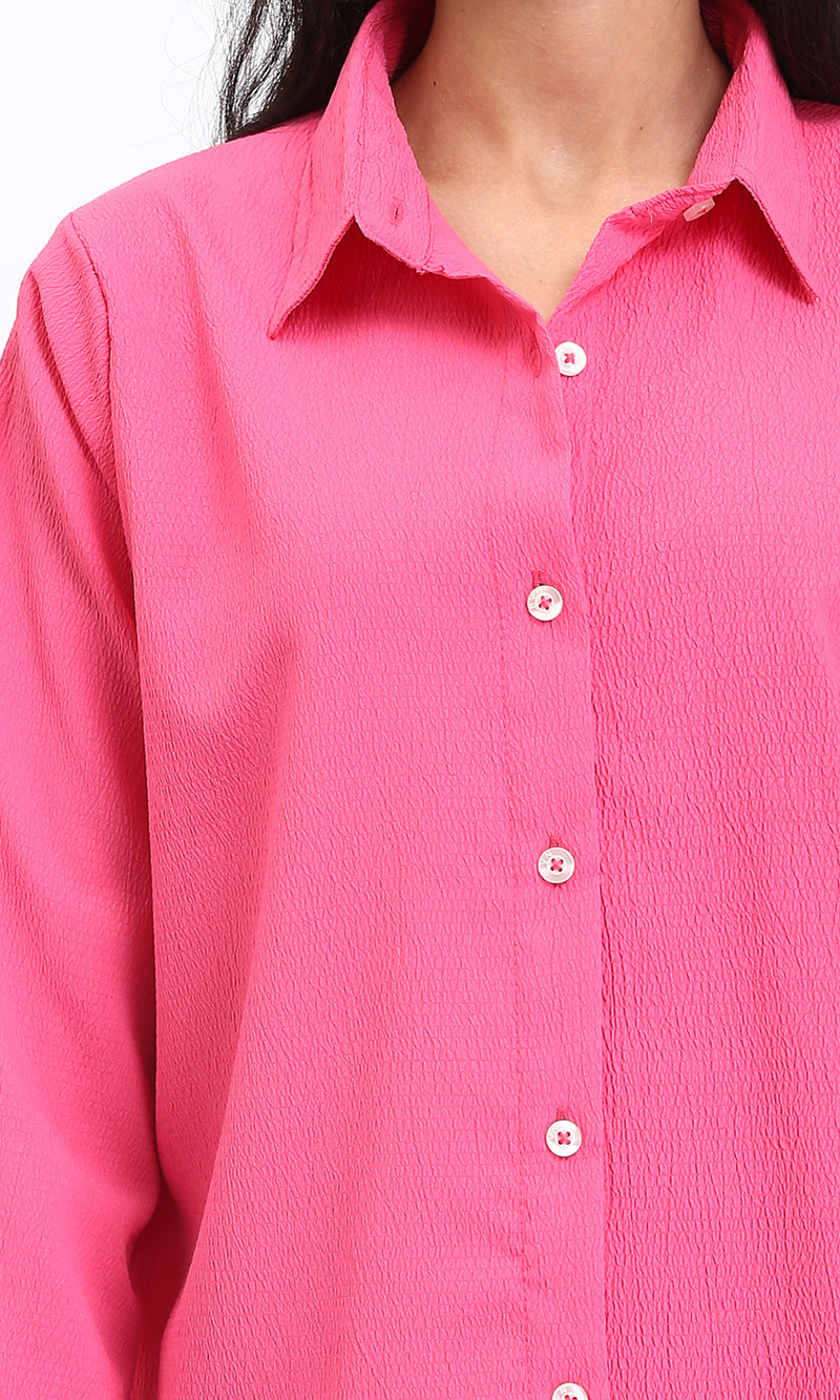 R210509 - Regular Fit Long Sleeves Textured Shirt - Fuchsia