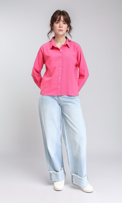 R210509 - Regular Fit Long Sleeves Textured Shirt - Fuchsia