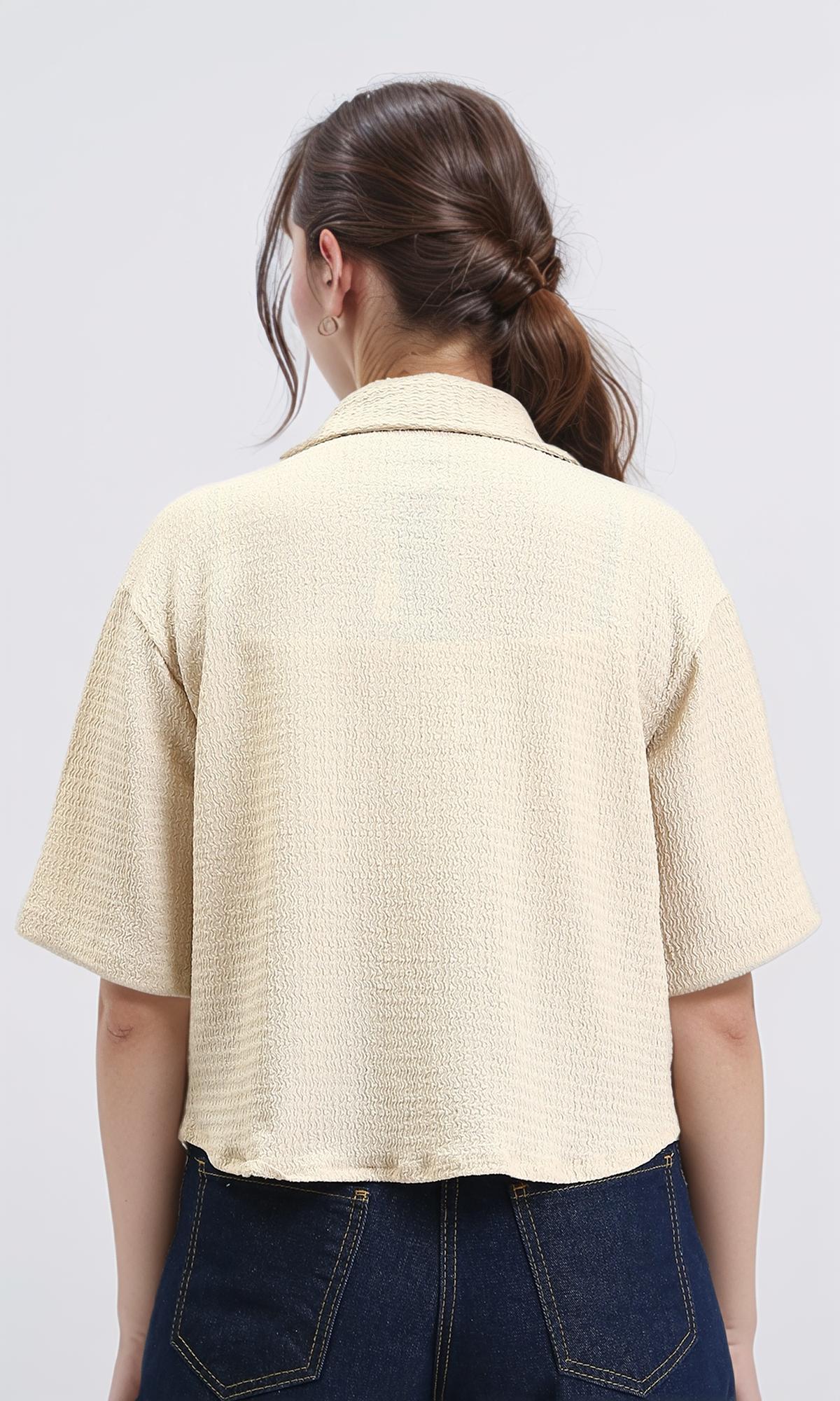 R210510 - Buttons Down Textured Short Shirt - Beige