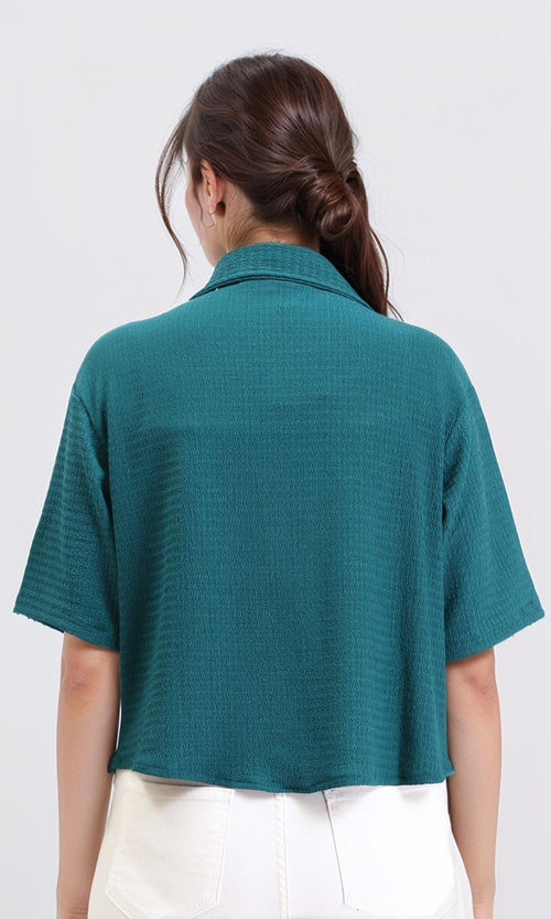 R210511 - Buttons Down Textured Short Shirt - Teal