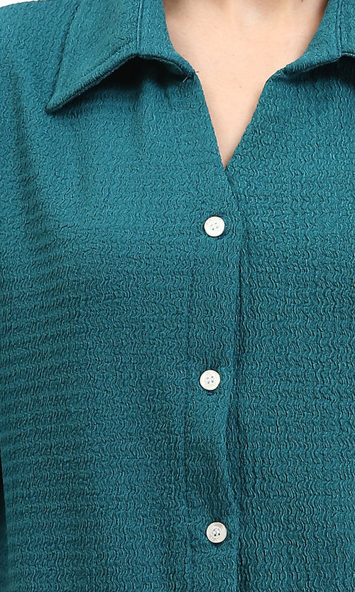 R210511 - Buttons Down Textured Short Shirt - Teal