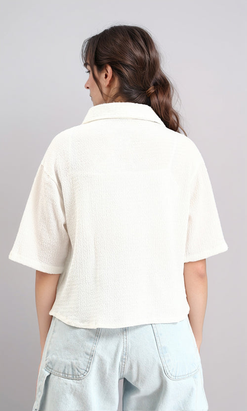 R210512 - Buttons Down Textured Short Shirt - White