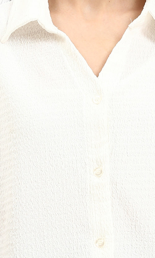 R210512 - Buttons Down Textured Short Shirt - White