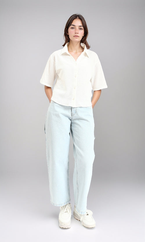 R210512 - Buttons Down Textured Short Shirt - White