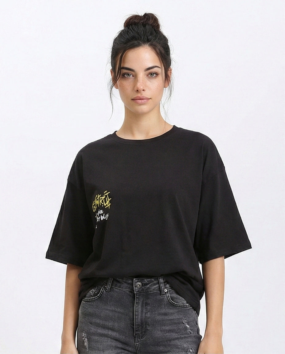 Crew Neck Relaxed Summer Tee - Black
