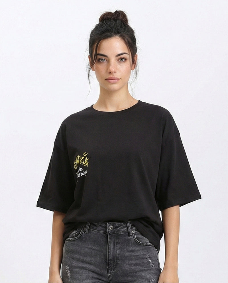 R210516 - Crew Neck Relaxed Summer Tee - Black