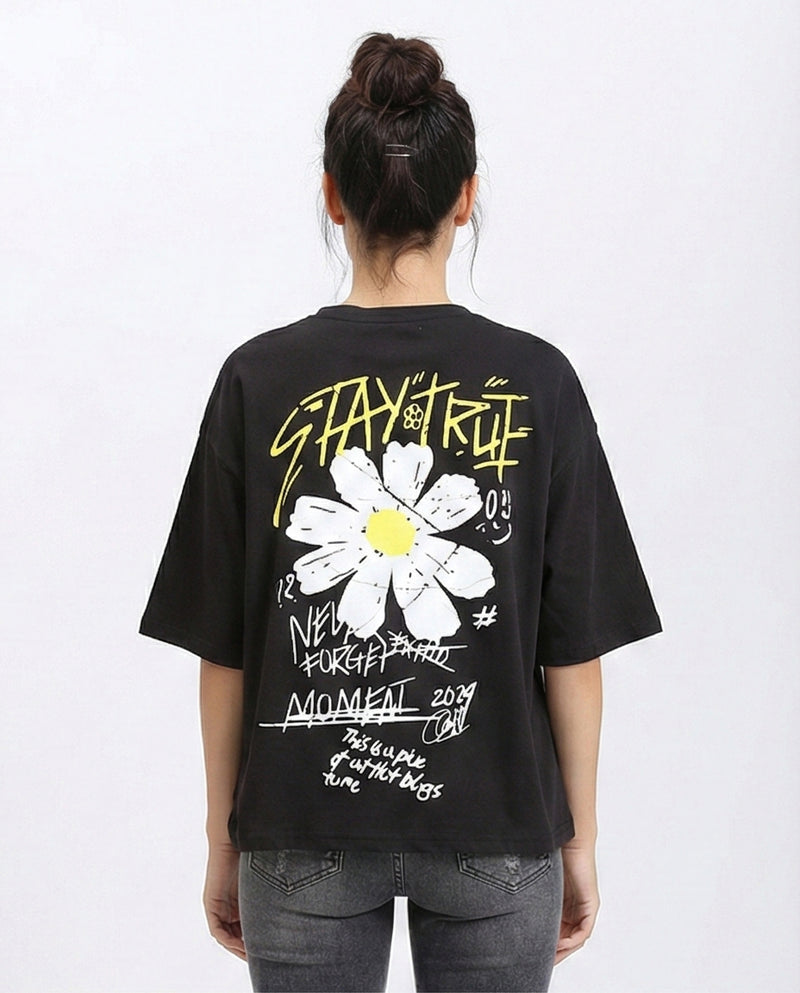 R210516 - Crew Neck Relaxed Summer Tee - Black