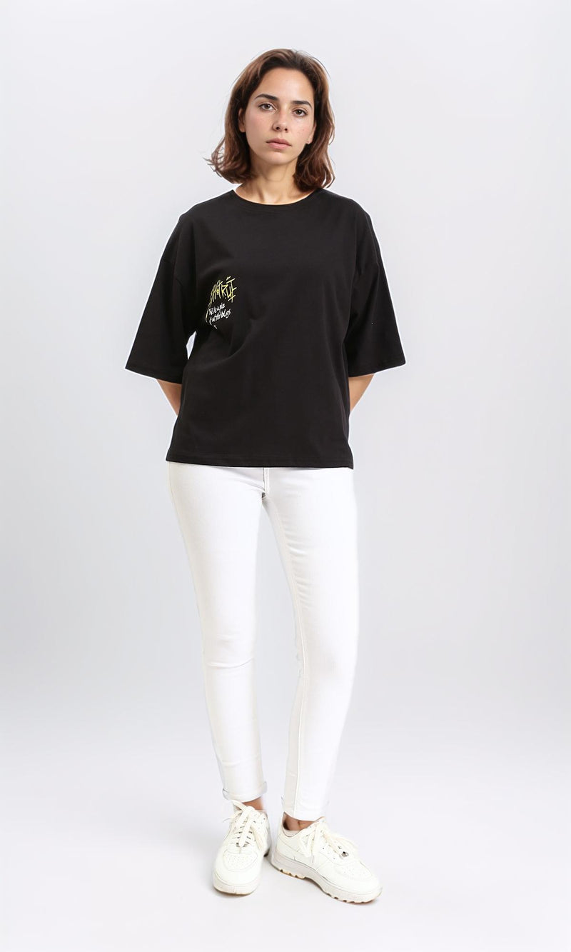 R210516 - Crew Neck Relaxed Summer Tee - Black