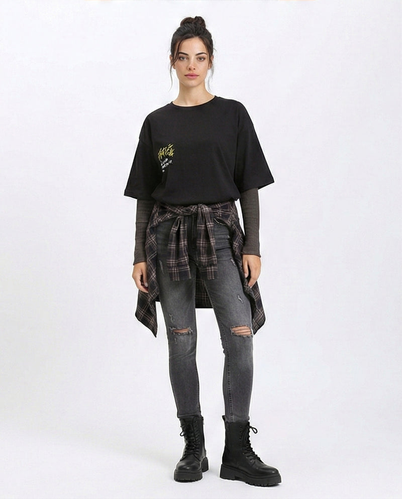 R210516 - Crew Neck Relaxed Summer Tee - Black