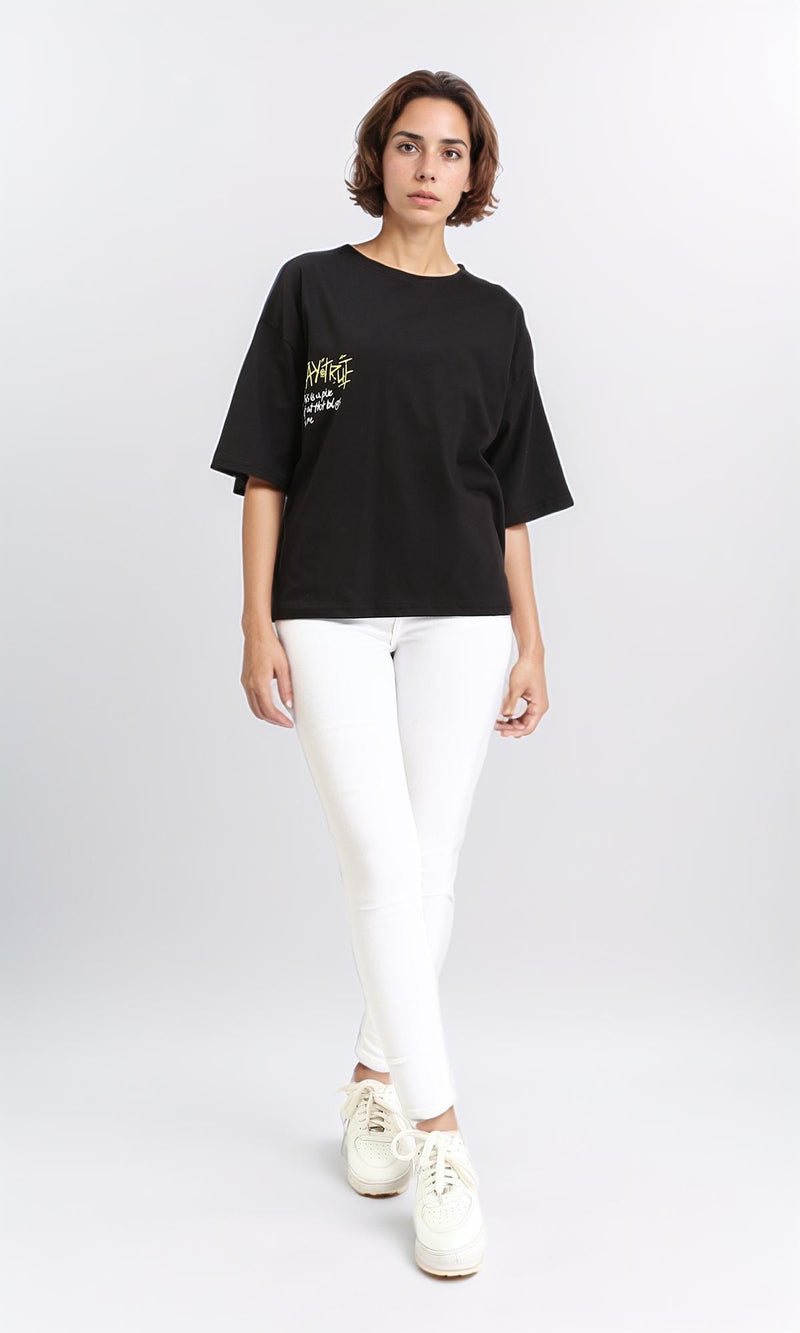 R210516 - Crew Neck Relaxed Summer Tee - Black