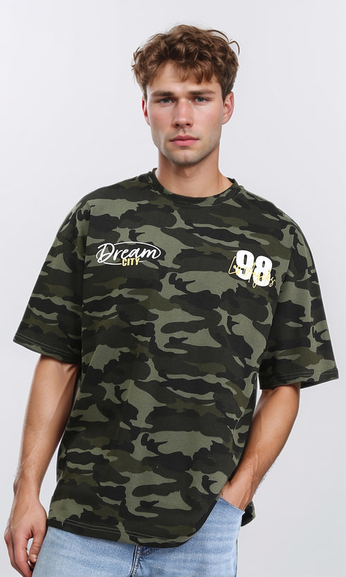 Camouflage Slip On Casual Tee - Army Green