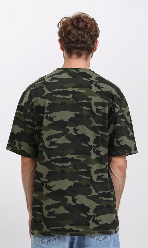 R210517 - Camouflage Slip On Casual Tee - Army Green