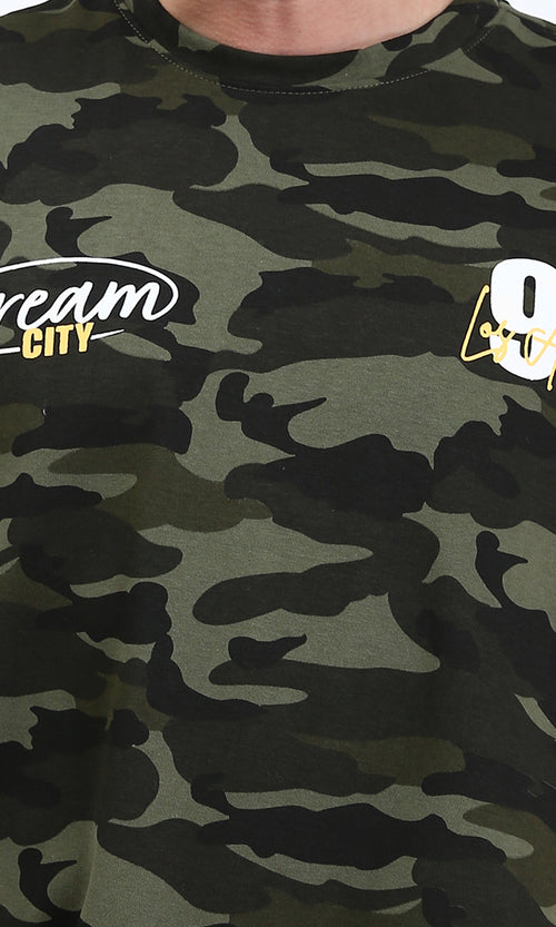 R210517 - Camouflage Slip On Casual Tee - Army Green