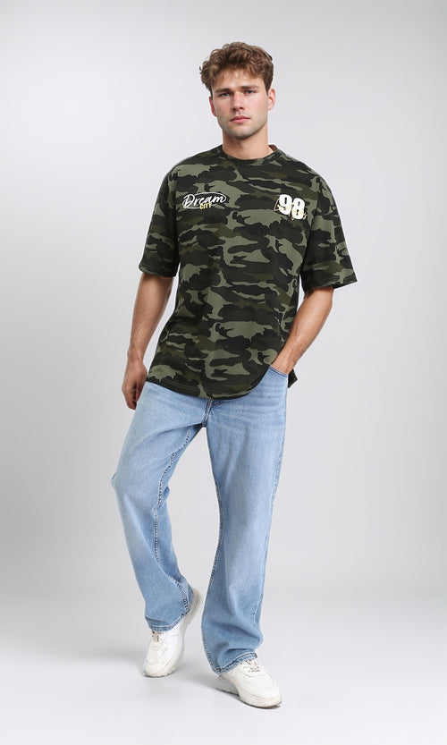 R210517 - Camouflage Slip On Casual Tee - Army Green