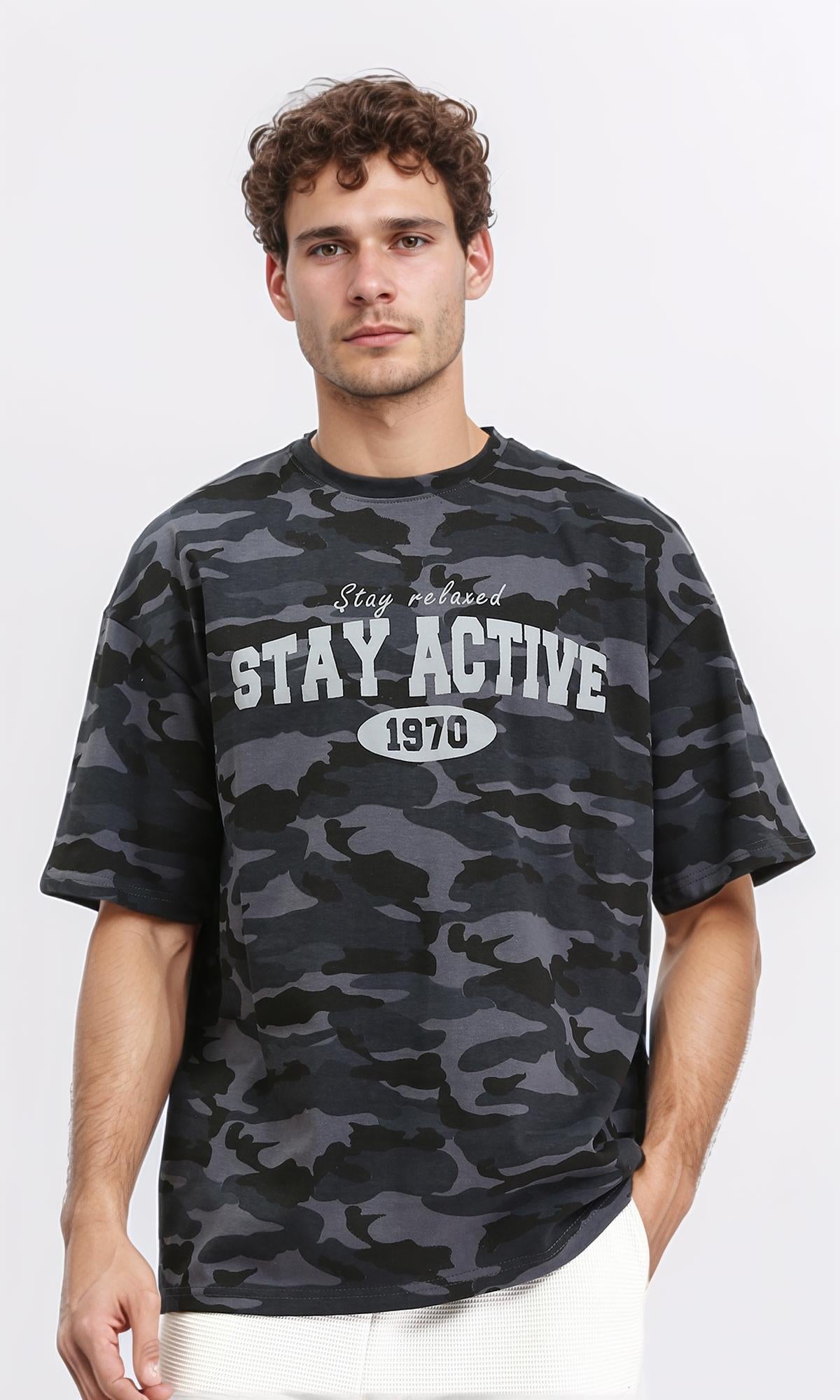Camouflage Elbow Sleeves Tee - Grey & Black