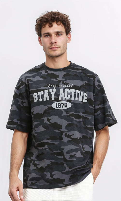 R210519 - Camouflage Elbow Sleeves Tee - Grey & Black