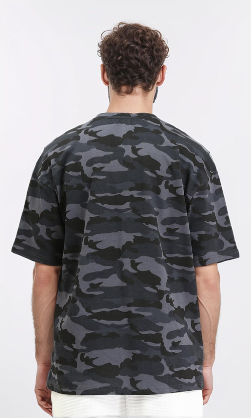R210519 - Camouflage Elbow Sleeves Tee - Grey & Black