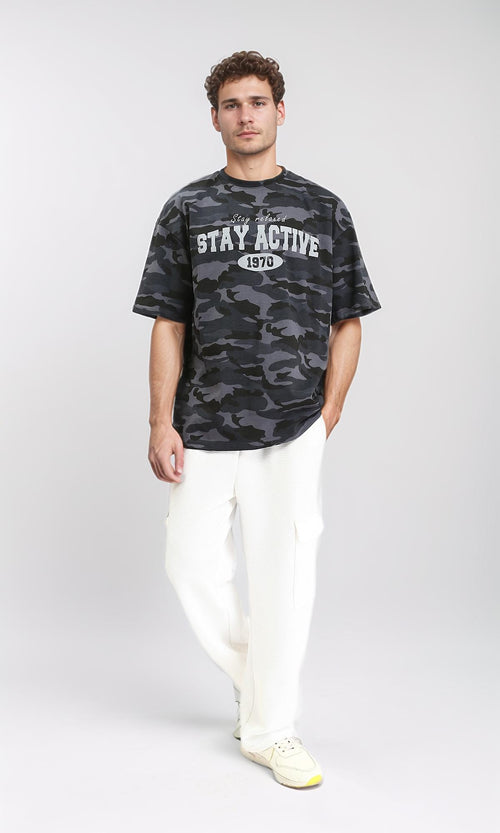 R210519 - Camouflage Elbow Sleeves Tee - Grey & Black