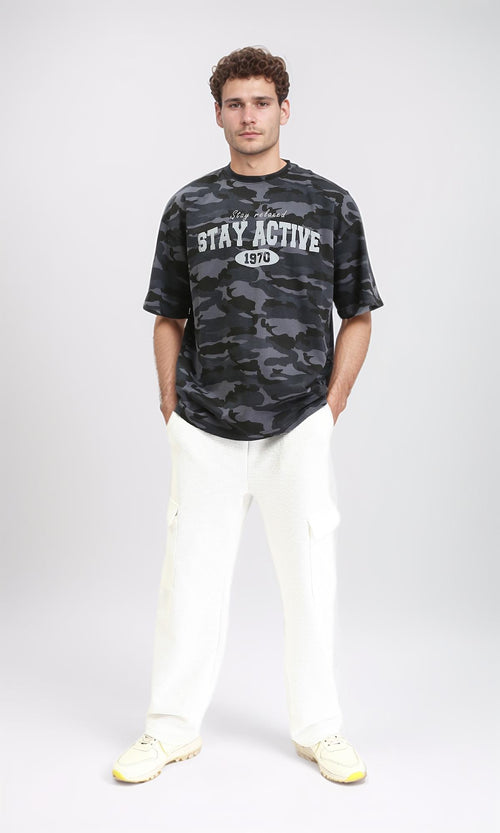 R210519 - Camouflage Elbow Sleeves Tee - Grey & Black