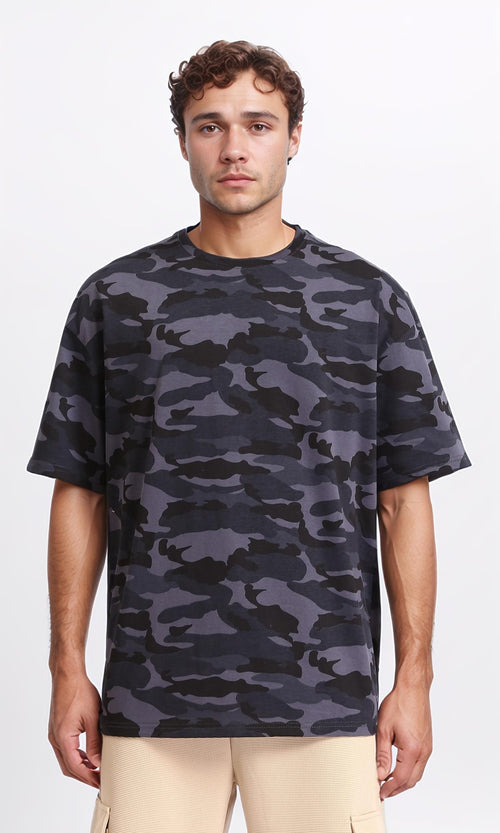 Camouflage Elbow Sleeves Casual Tee - Grey & Dark Grey