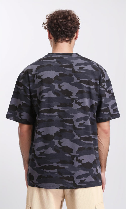 R210520 - Camouflage Elbow Sleeves Casual Tee - Grey & Dark Grey