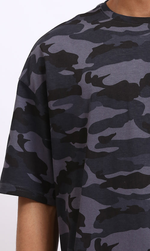 R210520 - Camouflage Elbow Sleeves Casual Tee - Grey & Dark Grey