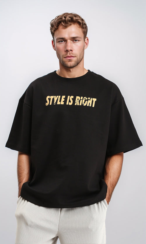 R210521 - "Style Is Right" Printed Cotton Tee - Black