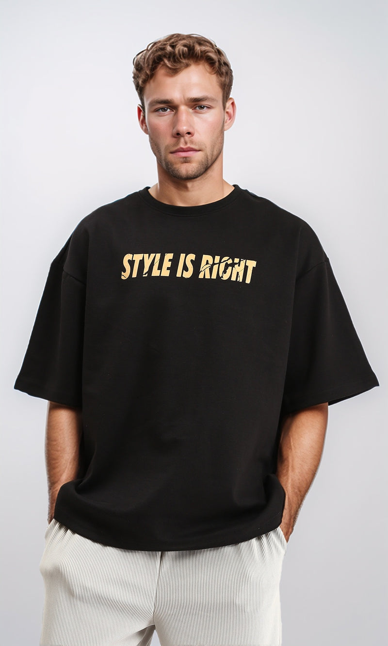 R210521 - "Style Is Right" Printed Cotton Tee - Black