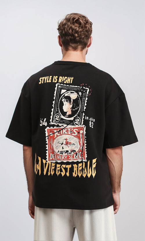 R210521 - "Style Is Right" Printed Cotton Tee - Black